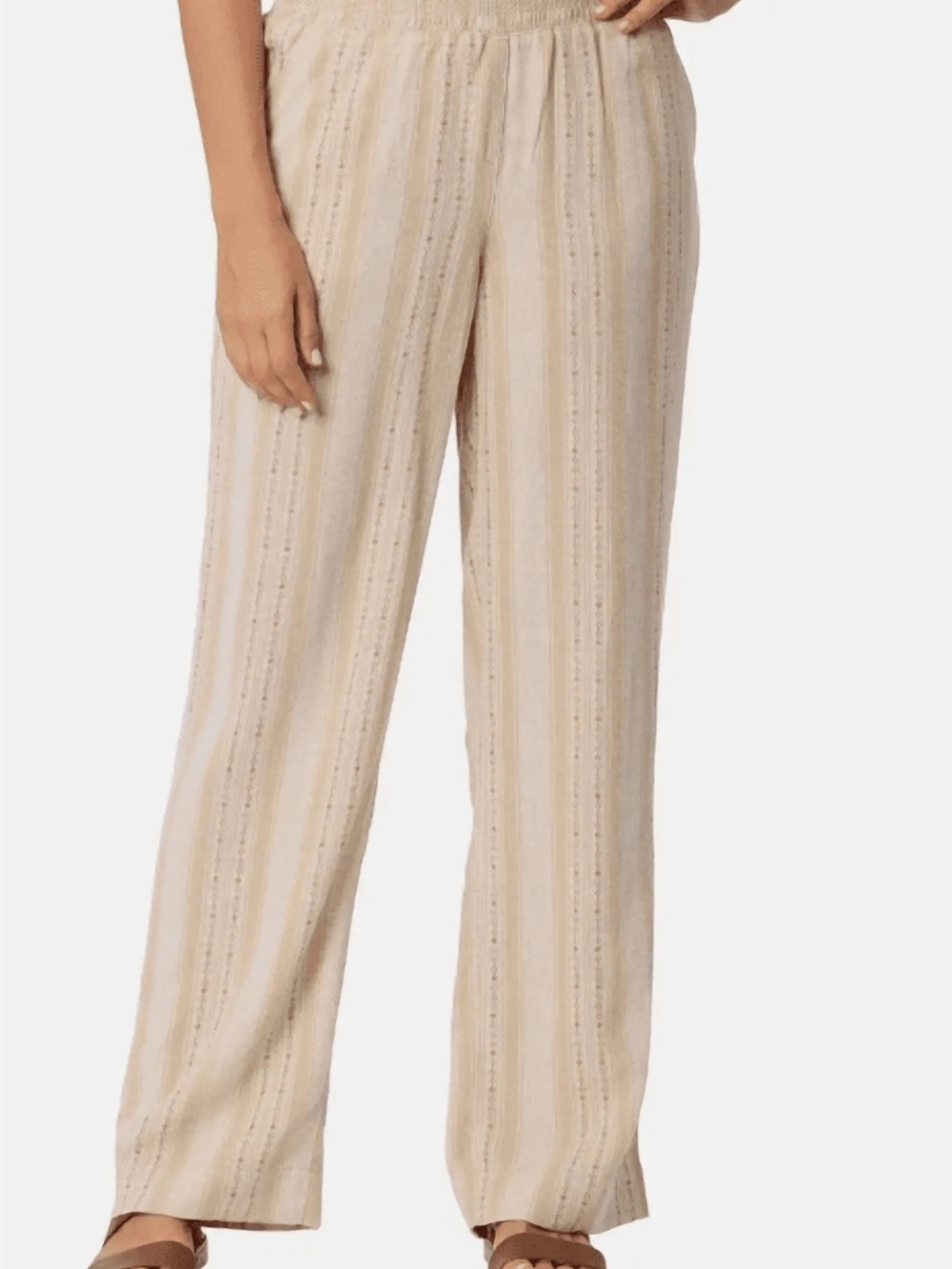 Briggs New York Beige & Cream Striped Wide-Leg Pull-On Pants